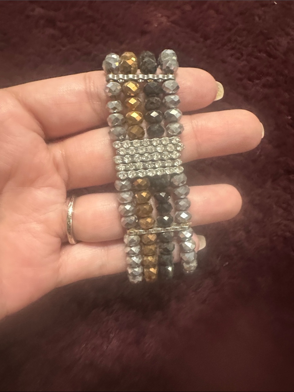 Crystal Bead Multi-Strand Stretch Bracelet in Brown and Gray